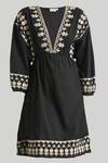 Reistor_Black Cotton Embroidery V-neck Dress _Online_at_Aza_Fashions