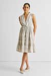Buy Reistor Gray Cotton Embroidery, Lace V-neck Gathered Dress at Aza Fashions Buy_Reistor_Gray Cotton Embroidery, Lace V-neck Gathered Dress _at_Aza_Fashions