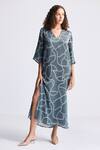 Shop Reistor Gray Satin V-neck Abstract Print Boxy Slip Dress Online at Aza Fashions Shop_Reistor_Gray Satin V-neck Abstract Print Boxy Slip Dress _Online_at_Aza_Fashions