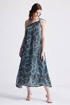 Shop_Reistor_Gray Satin One Shoulder Abstract Print Dress _Online_at_Aza_Fashions