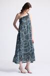Reistor_Gray Satin One Shoulder Abstract Print Dress _at_Aza_Fashions