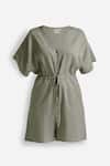 Reistor_Olive Green Cotton V-neck V Drawstring Waist Romper _Online_at_Aza_Fashions