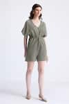 Shop_Reistor_Olive Green Cotton V-neck V Drawstring Waist Romper _Online_at_Aza_Fashions