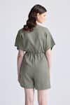 Shop_Reistor_Olive Green Cotton V-neck V Drawstring Waist Romper _at_Aza_Fashions