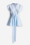 Reistor_Sky Blue Cotton V-neck Wrap Top _Online_at_Aza_Fashions
