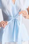 Reistor_Sky Blue Cotton V-neck Wrap Top _at_Aza_Fashions