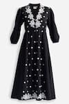 Reistor_Black Cotton Embroidery V-neck Drawstring Dress _Online_at_Aza_Fashions
