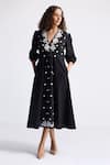 Buy_Reistor_Black Cotton Embroidery V-neck Drawstring Dress _at_Aza_Fashions