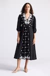 Buy_Reistor_Black Cotton Embroidery V-neck Drawstring Dress _Online_at_Aza_Fashions