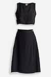 Reistor_Black Cotton Round Neck Sleeveless Crop Top With Wrap Skirt _Online_at_Aza_Fashions