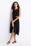 Buy_Reistor_Black Cotton Round Neck Sleeveless Crop Top With Wrap Skirt _Online_at_Aza_Fashions