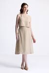 Shop_Reistor_Beige Cotton Boat Neck Overlap Midi Skirt And Crop Top Set _at_Aza_Fashions