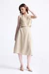 Reistor_Beige Cotton Boat Neck Overlap Midi Skirt And Crop Top Set _Online_at_Aza_Fashions