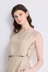 Reistor_Beige Cotton Boat Neck Overlap Midi Skirt And Crop Top Set _at_Aza_Fashions