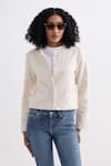 Shop_Reistor_Cream Cotton Round Neck Tweed Cropped Lady Jacket _Online_at_Aza_Fashions