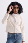 Reistor_Cream Cotton Round Neck Tweed Cropped Lady Jacket _at_Aza_Fashions