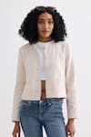 Buy_Reistor_Cream Cotton Round Neck Tweed Cropped Lady Jacket 