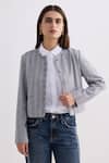 Shop_Reistor_Gray Cotton Round Neck Tweed Cropped Lady Jacket _Online_at_Aza_Fashions