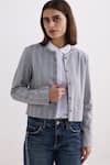 Reistor_Gray Cotton Round Neck Tweed Cropped Lady Jacket _at_Aza_Fashions