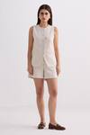 Buy_Reistor_Off White Cotton Round Neck Tweed Sleeveless Jacket _at_Aza_Fashions