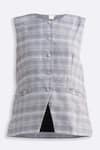 Shop_Reistor_Gray Cotton Round Neck Plaid Button-front Vest Jacket _Online_at_Aza_Fashions
