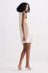 Shop_Reistor_Off White Cotton Mandarin Collar Sleeveless Button-front Dress _at_Aza_Fashions