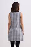 Reistor_Gray Cotton Mandarin Collar Plaid Tweed Shift Dress _Online_at_Aza_Fashions