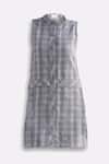 Shop_Reistor_Gray Cotton Mandarin Collar Plaid Tweed Shift Dress _Online_at_Aza_Fashions