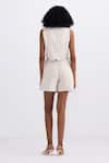 Shop_Reistor_Off White Cotton Notched Neck Cropped Collar Button-down Vest _at_Aza_Fashions