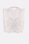 Reistor_Off White Cotton Notched Neck Cropped Collar Button-down Vest _Online_at_Aza_Fashions