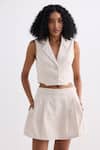 Buy_Reistor_Off White Cotton Notched Neck Cropped Collar Button-down Vest _at_Aza_Fashions