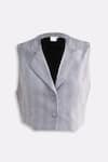 Shop_Reistor_Gray Cotton Notched Neck, Collared Cropped Button-down Vest _Online_at_Aza_Fashions
