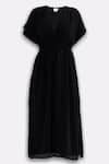 Buy_Reistor_Black Crepe V-neck Oversized Gathered Dress _Online_at_Aza_Fashions