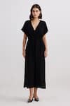 Buy_Reistor_Black Crepe V-neck Oversized Gathered Dress 
