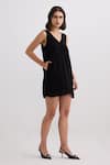 Shop_Reistor_Black Crepe Bows V-neck Dress _Online_at_Aza_Fashions