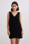 Buy_Reistor_Black Crepe Bows V-neck Dress 