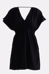 Buy_Reistor_Black Crepe V-neck Drawstring Waist Dress _Online_at_Aza_Fashions