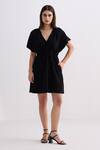 Buy_Reistor_Black Crepe V-neck Drawstring Waist Dress _at_Aza_Fashions