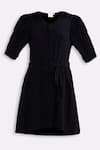 Buy_Reistor_Black Crepe V-neck Puff Sleeve Dress _Online_at_Aza_Fashions