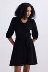 Buy_Reistor_Black Crepe V-neck Puff Sleeve Dress 