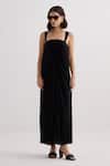 Shop_Reistor_Black Crepe Square Neck Drape Maxi Dress _Online_at_Aza_Fashions