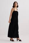 Reistor_Black Crepe Square Neck Drape Maxi Dress _at_Aza_Fashions