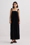 Buy_Reistor_Black Crepe Square Neck Drape Maxi Dress _at_Aza_Fashions