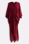 Buy Reistor Burgundy Crepe V-neck Knotted Dress Online at Aza Fashions Buy_Reistor_Burgundy Crepe V-neck Knotted Dress _Online_at_Aza_Fashions