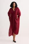 Buy Reistor Burgundy Crepe V-neck Knotted Dress at Aza Fashions Buy_Reistor_Burgundy Crepe V-neck Knotted Dress _at_Aza_Fashions