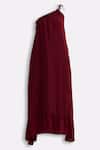 Buy_Reistor_Burgundy Crepe One Shoulder Tie-up Ruffle Hem Dress _Online_at_Aza_Fashions