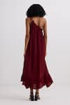 Reistor_Burgundy Crepe One Shoulder Tie-up Ruffle Hem Dress _Online_at_Aza_Fashions