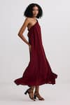 Shop_Reistor_Burgundy Crepe One Shoulder Tie-up Ruffle Hem Dress _Online_at_Aza_Fashions