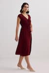 Shop Reistor Burgundy Crepe V-neck Dress Online at Aza Fashions Shop_Reistor_Burgundy Crepe V-neck Dress _Online_at_Aza_Fashions
