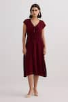 Buy Reistor Burgundy Crepe V-neck Dress at Aza Fashions Buy_Reistor_Burgundy Crepe V-neck Dress _at_Aza_Fashions